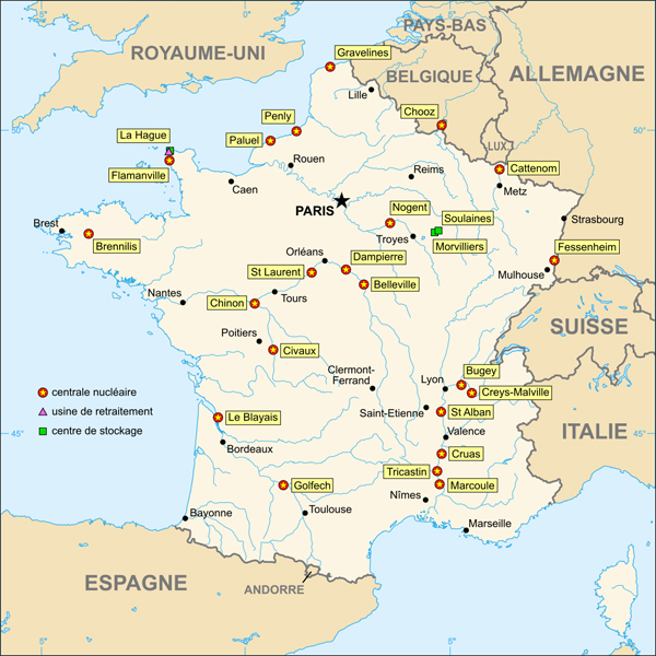 Carte des centrales nucléaires françaises